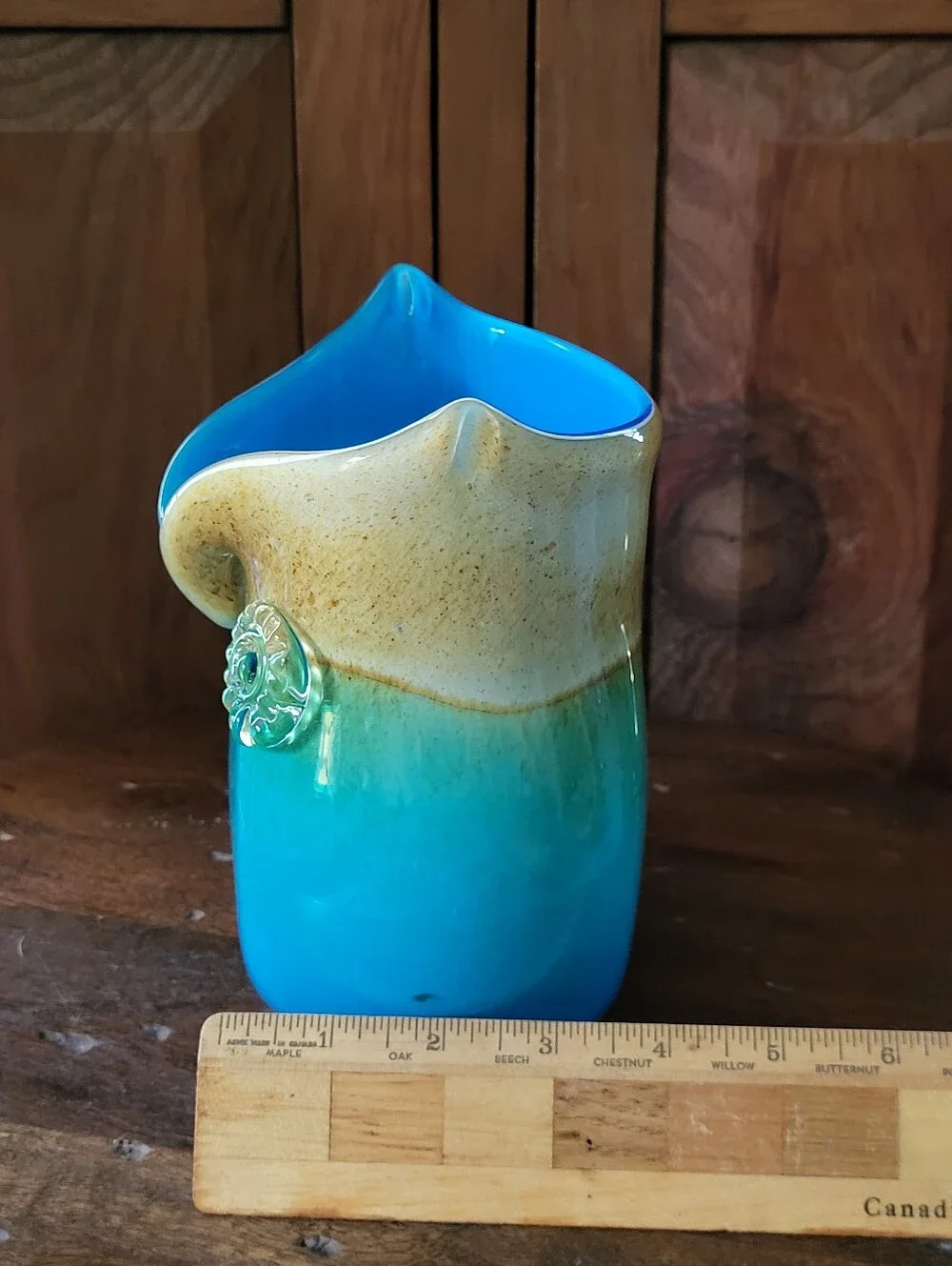 Blue and Green Glass Owl Vase